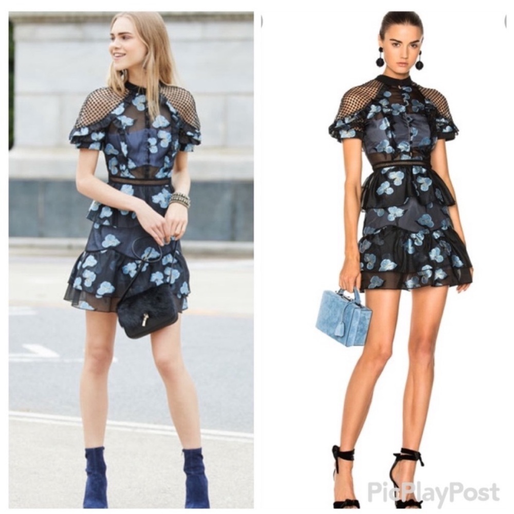 Self portrait Fil Coupe Open Back Cape Mini Dress